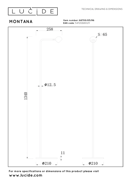 Lucide MONTANA - Vloerlamp - LED Dimb. - 1x6,3W 2700K - Koffie | Premium - technisch